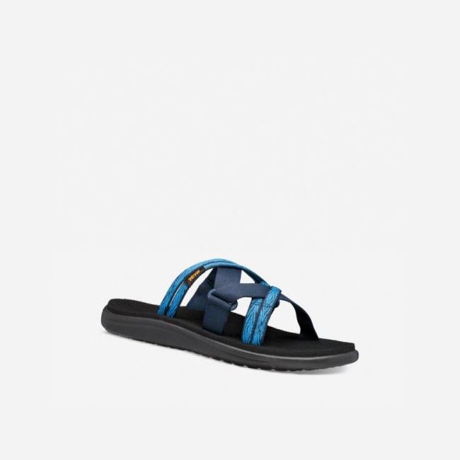 Black / Blue Teva Voya Slide Women's Flip Flops | FSNLBB9