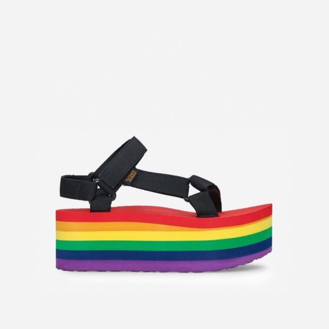 Black / Multicolor Teva FLATFORM UNIVERSAL RAINBOW PRIDE Women\'s Sandals | 8PGLQB2