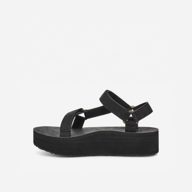 Black Teva Flatform Universal Up Leather Women's Sandals | DUHOEVY