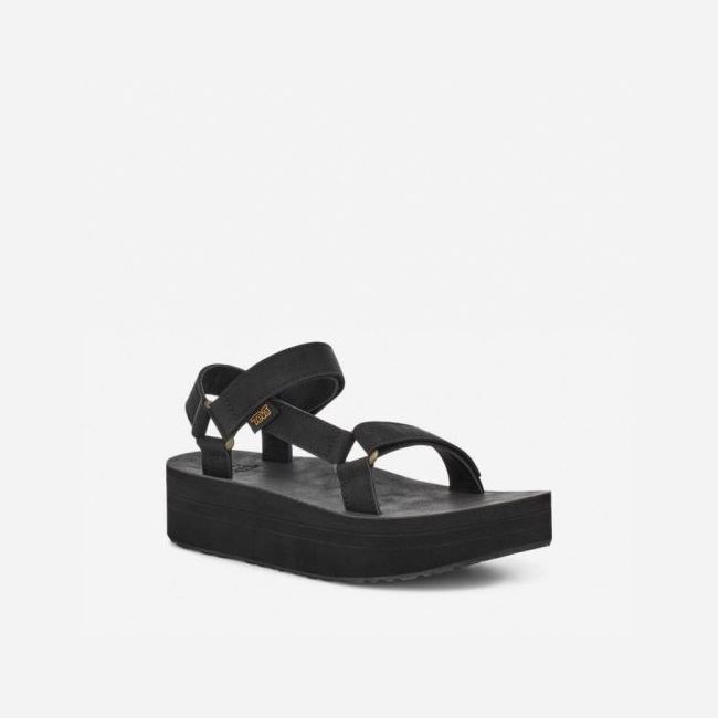 Black Teva Flatform Universal Up Leather Women's Flatforms | EAA0NZH