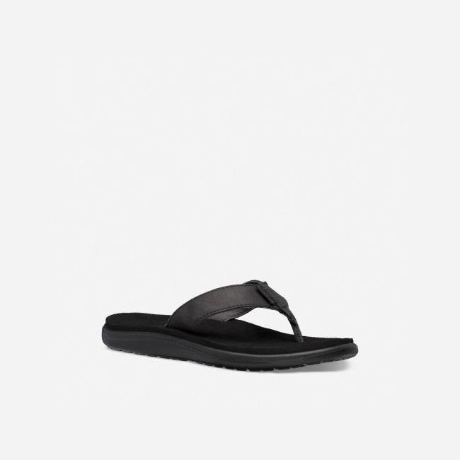 Black Teva Voya Leather Women's Flip Flops | OO6T6IV