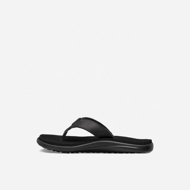 Black Teva Voya Leather Women's Flip Flops | OO6T6IV