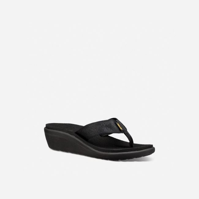 Black Teva Voya Wedge Women's Flip Flops | UMIDL5O