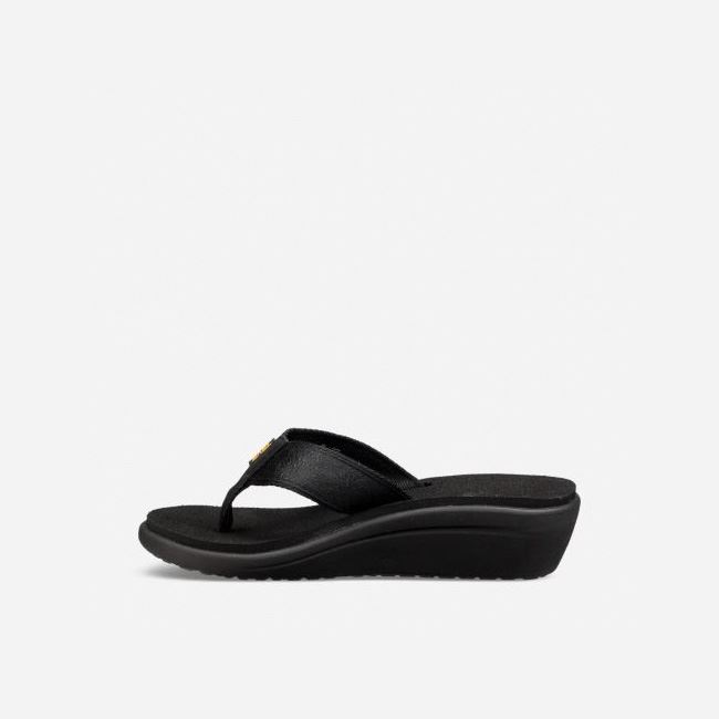 Black Teva Voya Wedge Women's Flip Flops | UMIDL5O