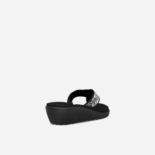 Black / White / Silver Teva Voya Wedge Women's Flip Flops | I86II3V