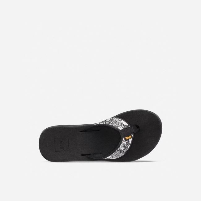 Black / White / Silver Teva Voya Wedge Women's Flip Flops | I86II3V