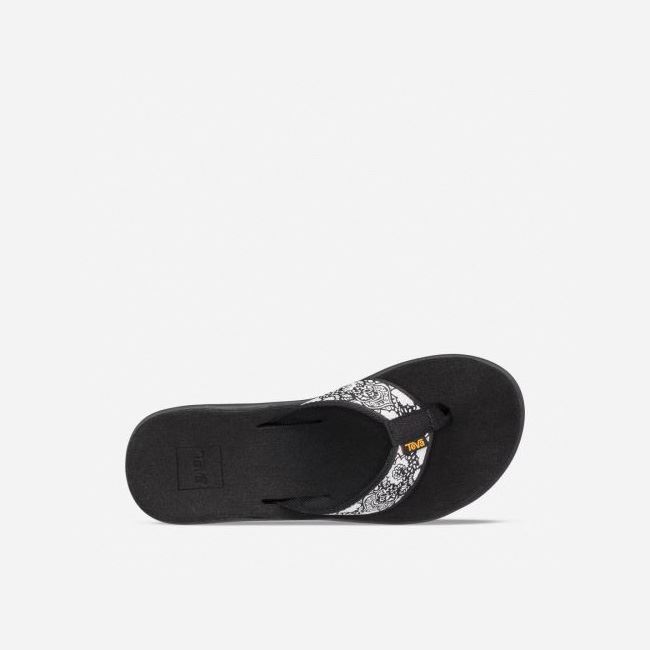 Black / White / Silver Teva Voya Wedge Women's Sandals | IA4SNAB