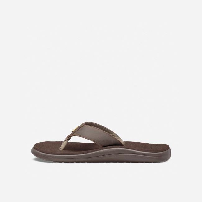 Chocolate Brown Teva Voya Flip Leather Men's Sandals | K4AGM5R