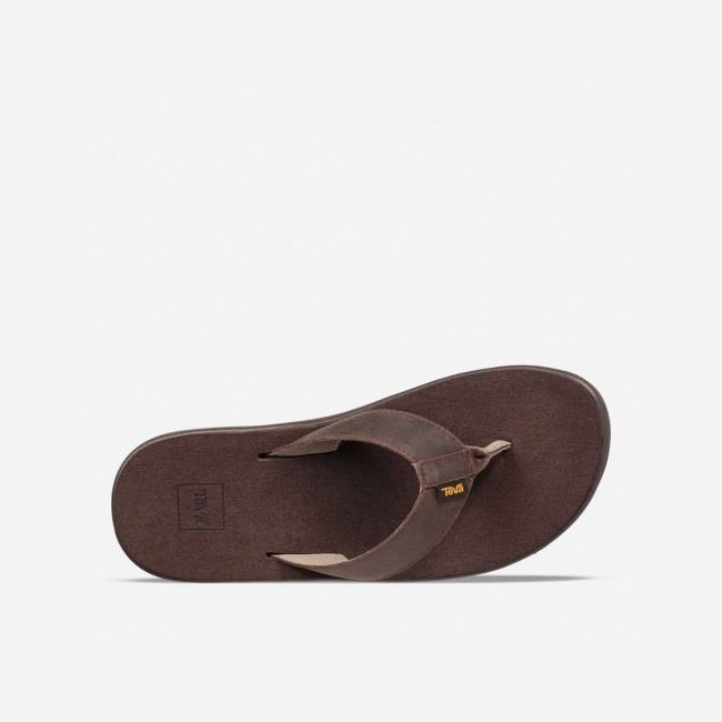 Chocolate Brown Teva Voya Flip Leather Men's Sandals | K4AGM5R