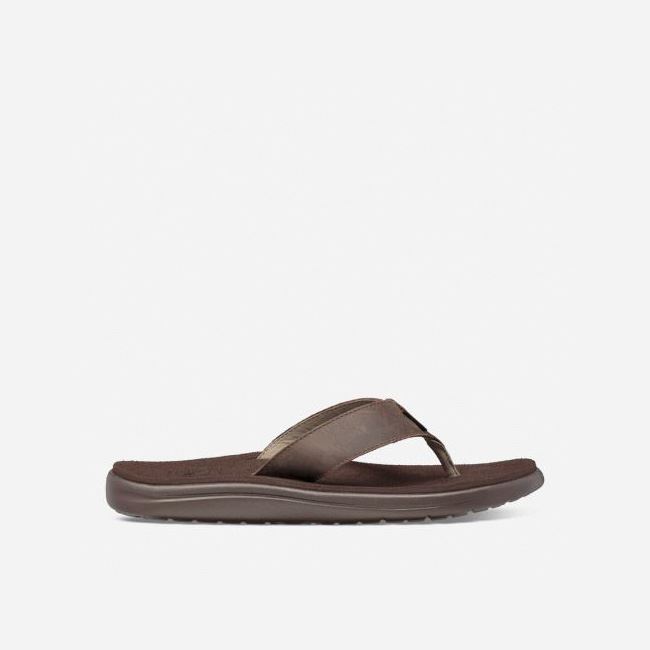 Chocolate Brown Teva Voya Leather Men\'s Flip Flops | YNLKSW3