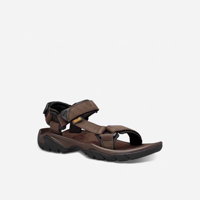 Coffee Teva Terra Fi 5 Universal Leather Men's Sandals | SWBZC9E