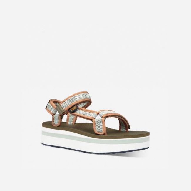 Dark Olive Teva Flatform Universal Mesh Print Women's Sandals | 7CRRV49