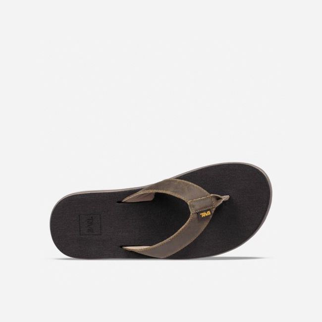 Dark Olive Teva Voya Flip Leather Men's Sandals | Z2SCUID