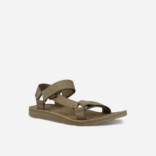 Olive Teva Original Universal Leather Men's Sandals | 5850DZE