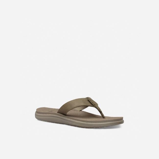 Olive Teva Voya Leather Women's Flip Flops | 39SS95F