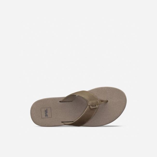 Olive Teva Voya Leather Women's Flip Flops | 39SS95F