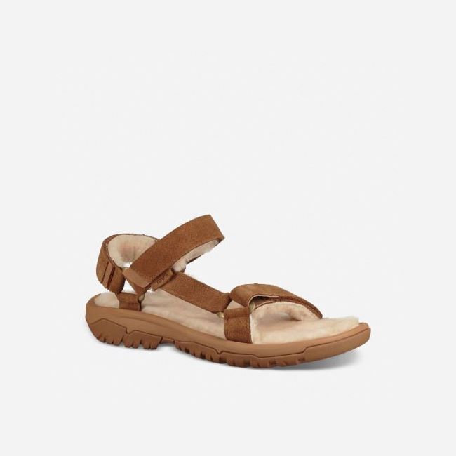 Pecan Teva Hurricane Shearling Men's Sandals | H59YHXP