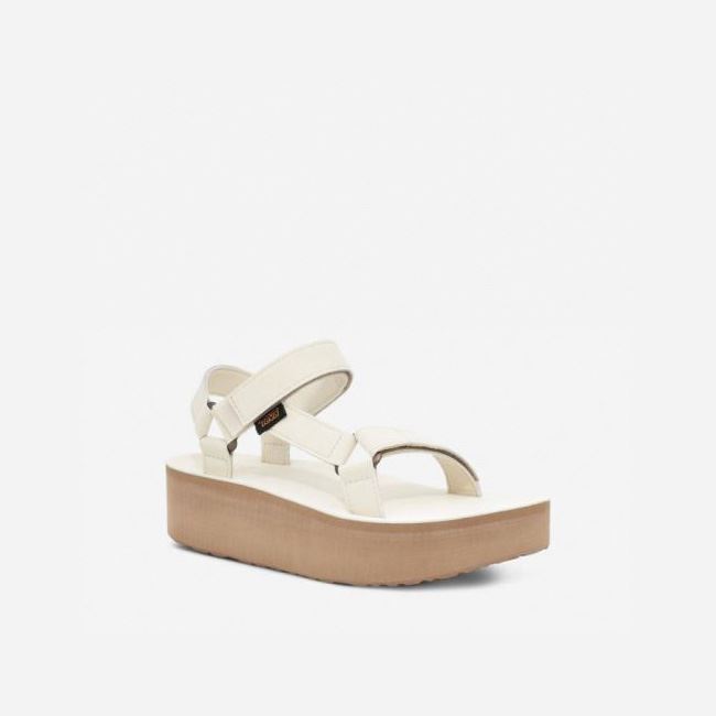 White Teva Flatform Universal Up Leather Women's Sandals | 77EOWRI