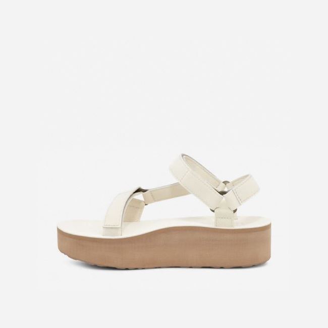 White Teva Flatform Universal Up Leather Women's Sandals | 77EOWRI