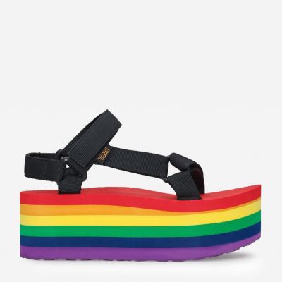 Black / Multicolor Teva FLATFORM UNIVERSAL RAINBOW PRIDE Women's Sandals | 8PGLQB2