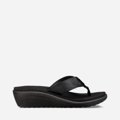 Black Teva Voya Wedge Women's Flip Flops | UMIDL5O