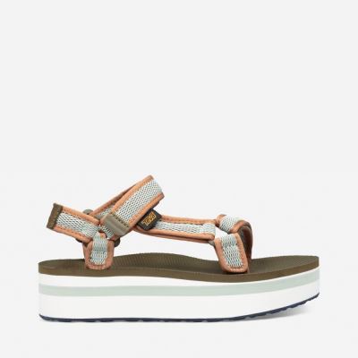 Dark Olive Teva Flatform Universal Mesh Print Women's Sandals | 7CRRV49