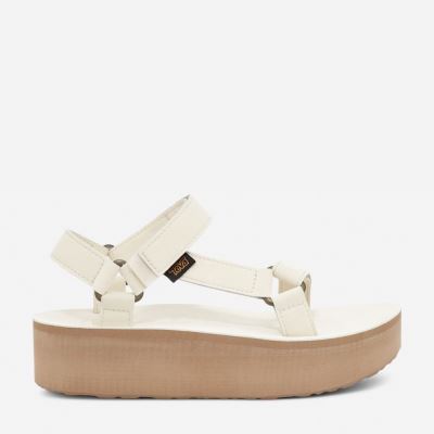 White Teva Flatform Universal Up Leather Women's Sandals | 77EOWRI